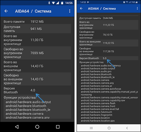Bluetooth версія Android в AIDA64