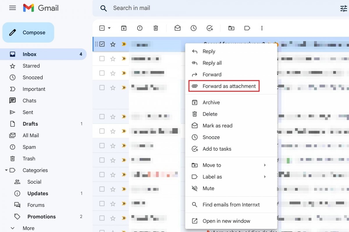 Пересилання листа як вкладення в Gmail